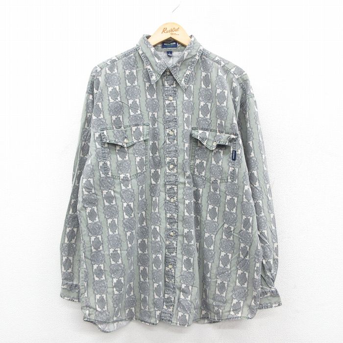 【50%OFF】ゲス 長袖シャツ 総柄 グリーン XL | 古着