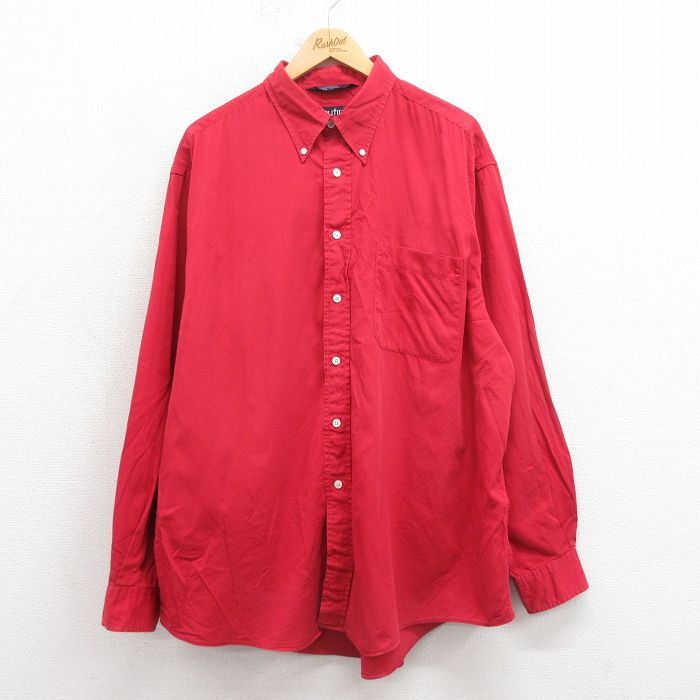 XL★古着 ノーティカ NAUTICA 長袖 ブランド シャツ メンズ 90年代 90s ワンポイントロゴ 大きいサイズ コットン ボタンダウン 赤 レッド 25oct23 中古 トップス