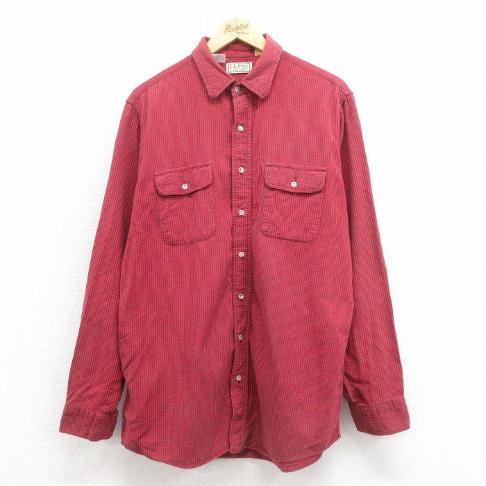 【20%OFF】L★古着 エルエルビーン LLBEAN 長袖 ブランド シャツ メンズ 80年代 80s コットン USA製 赤 レッド チェック 25oct23 中古 トップス