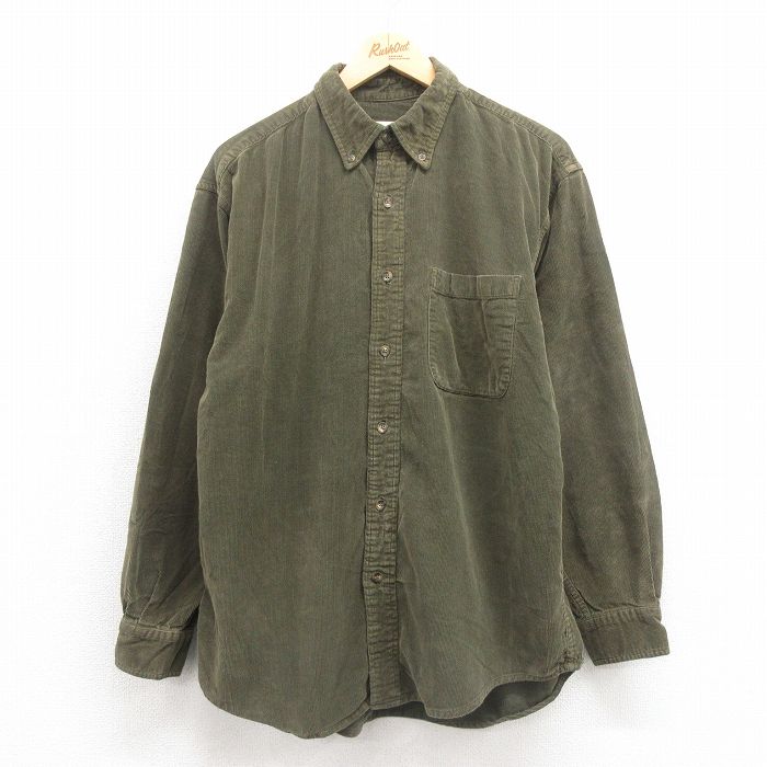 XL★古着 エディーバウアー 長袖 ブランド シャツ メンズ 00年代 00s コーデュロイ コットン ボタンダウン 緑 グリーン 25oct23 中古 トップス