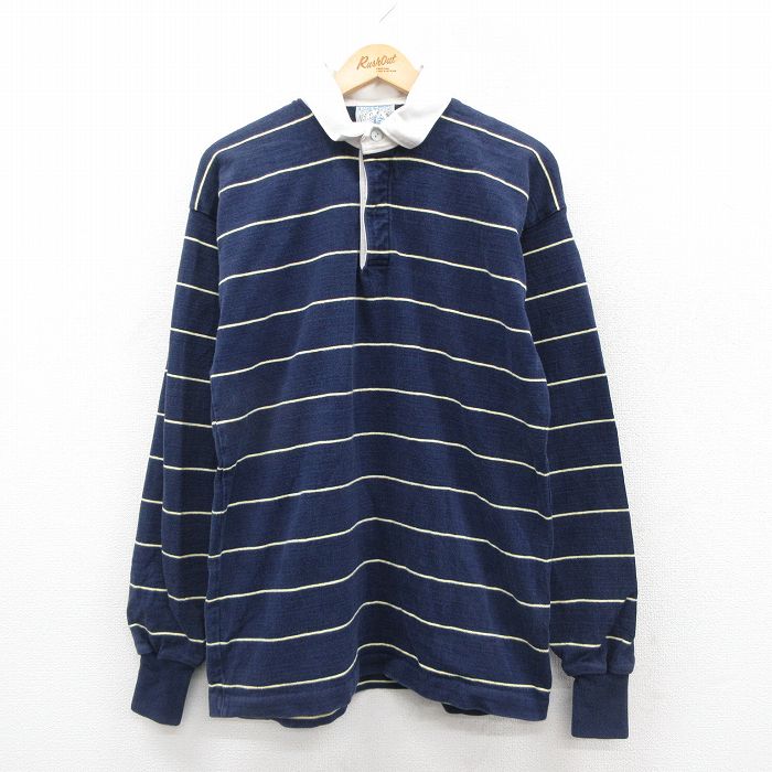 【20%OFF】M★古着 ランズエンド 長袖 ブランド ラガー シャツ メンズ 90年代 90s コットン USA製 紺 ネイビー ボーダー 【spe】 25oct23 中古 トップス