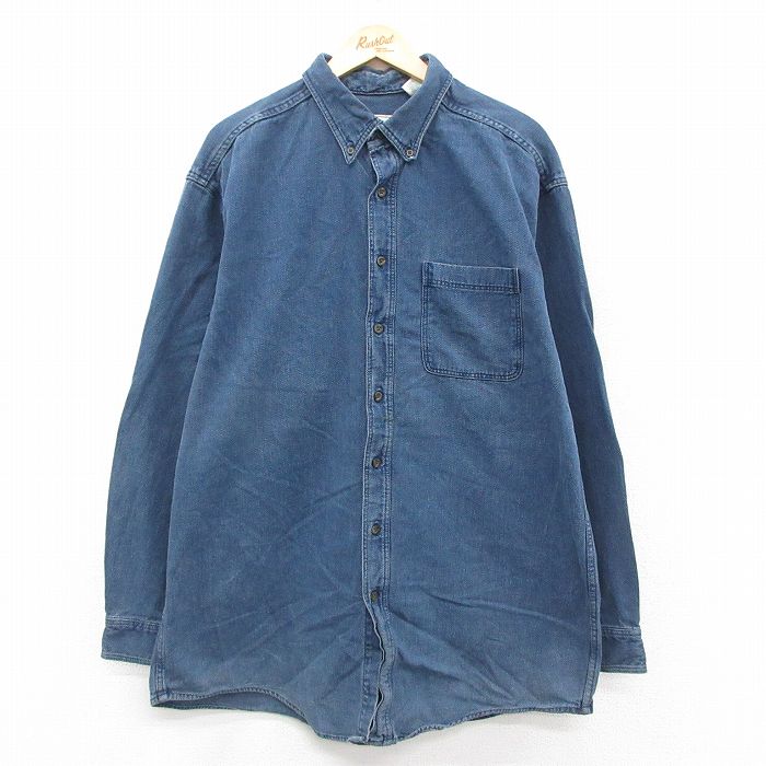 【20%OFF】XL★古着 エルエルビーン LLBEAN 長袖 ブランド シャツ メンズ 90年代 90s 大きいサイズ ロング丈 コットン 紺 ネイビー 【spe】 25oct23 中古 トップス