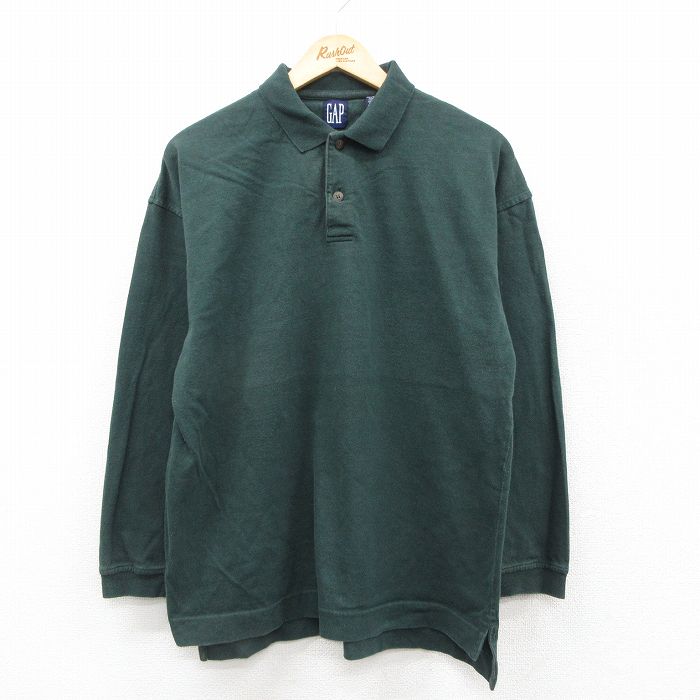 L★古着 ギャップ GAP 長袖 ブランド ポロ シャツ メンズ 90年代 90s コットン 緑 グリーン 25oct23 中古 トップス