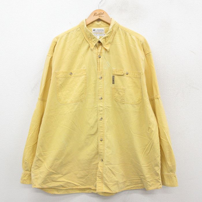XL★古着 コロンビア COLUMBIA 長袖 ブランド シャツ メンズ 00年代 00s 大きいサイズ ロング丈 コットン 黄 イエロー 25oct23 中古 トップス