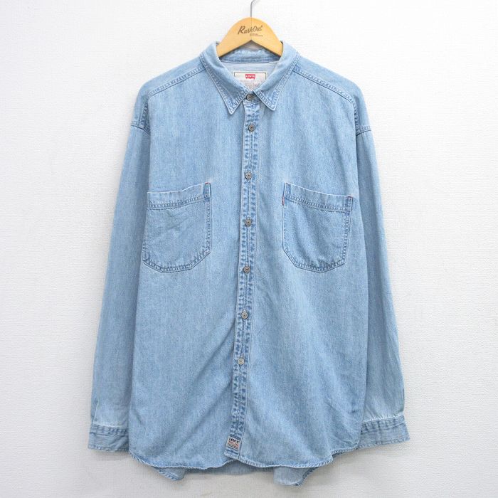 XL★古着 リーバイス Levis 長袖 ブランド シャツ メンズ 00年代 00s 大きいサイズ 薄紺 ネイビー デニム 25oct24 中古 トップス