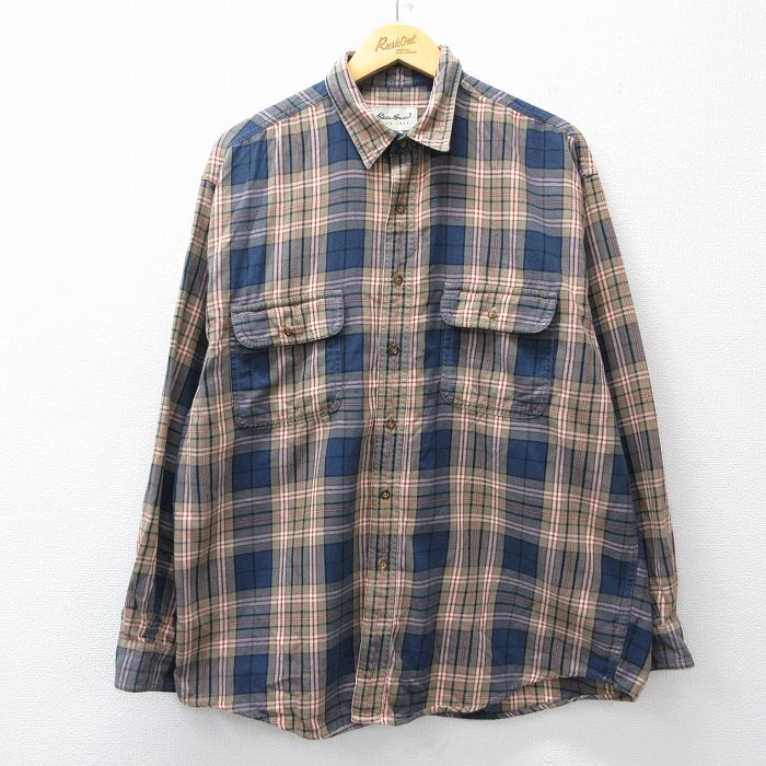 XL★古着 エディーバウアー 長袖 ブランド シャツ メンズ 00年代 00s コットン ベージュ他 カーキ タータン チェック 25oct27 中古 トップス