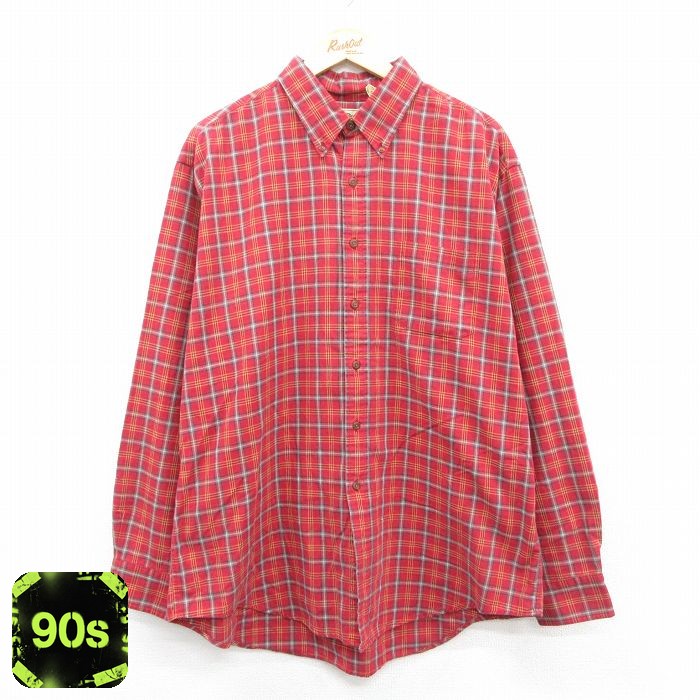 【50%OFF】エルエルビーン 90s 長袖シャツ チェック レッド XL | 古着