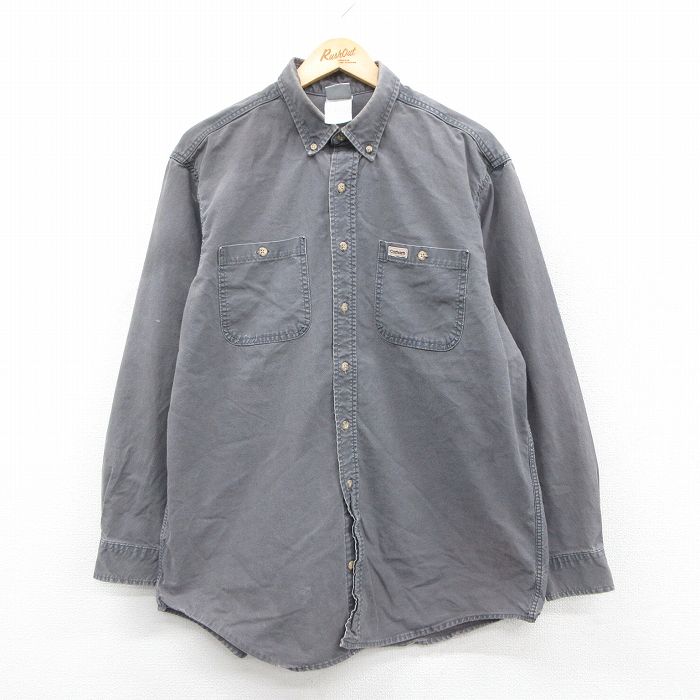 XL★古着 カーハート Carhartt 長袖 ブランド シャツ メンズ 00年代 00s ロング丈 ボタンダウン グレー 25oct31 中古 トップス