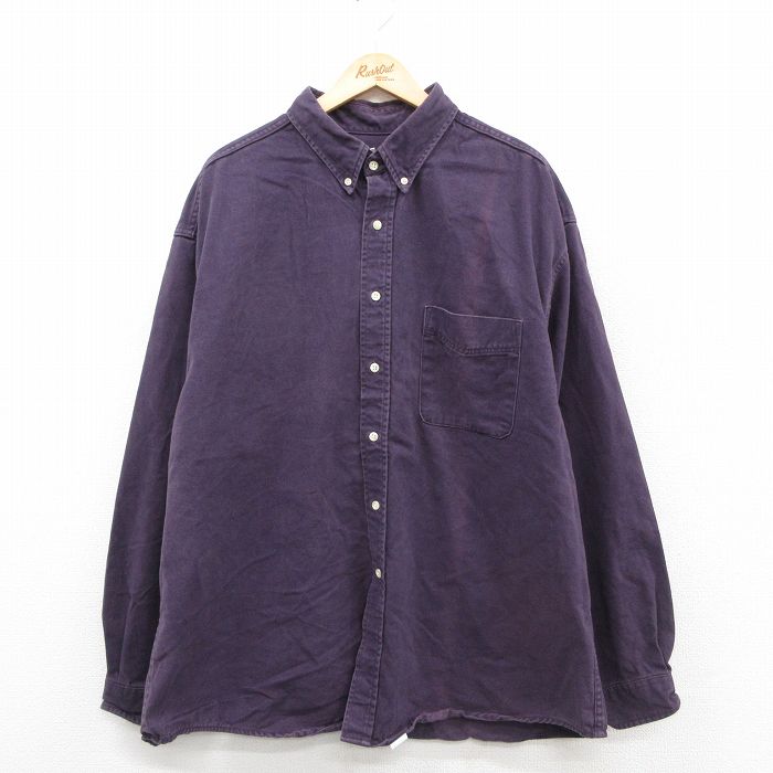 XL★古着 エディーバウアー 長袖 ブランド シャツ メンズ 00年代 00s 大きいサイズ ロング丈 コットン ボタンダウン 紫 パープル 25oct31 中古 トップス