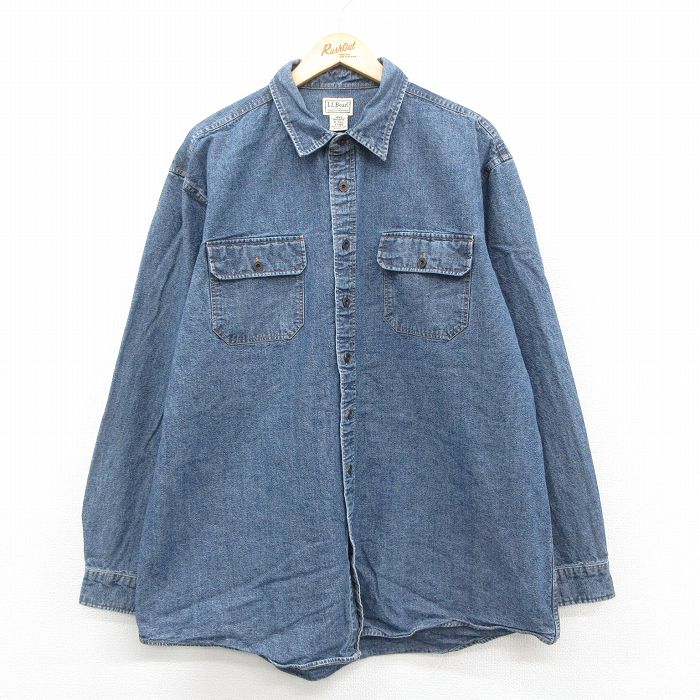 【20%OFF】XL★古着 エルエルビーン LLBEAN 長袖 ブランド シャツ メンズ 00年代 00s 紺 ネイビー デニム 25oct31 中古 トップス