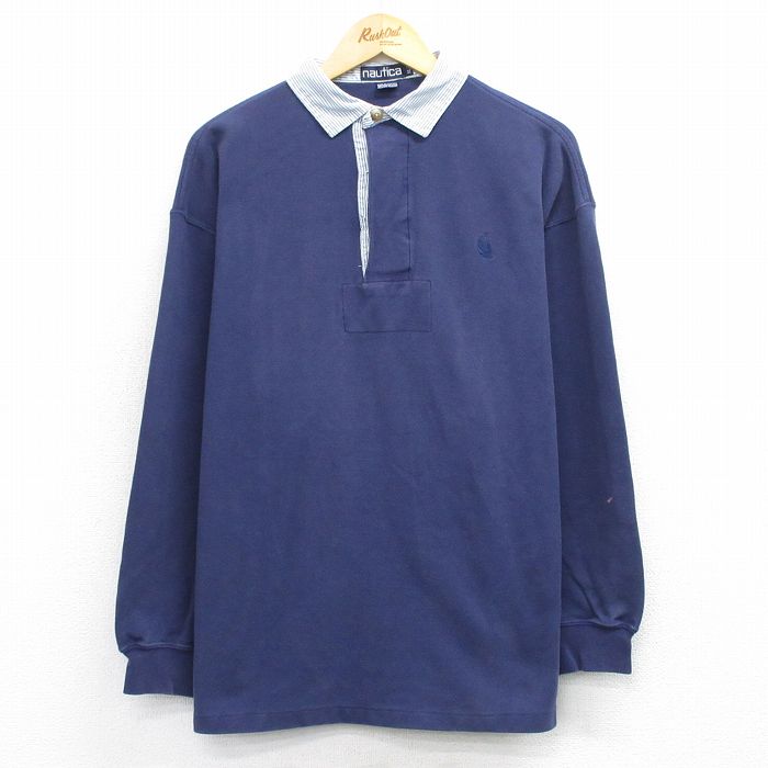 XL★古着 ノーティカ NAUTICA 長袖 ブランド ラガー シャツ メンズ 90年代 90s ワンポイントロゴ 鹿の子 コットン 紺 ネイビー 25nov04 中古 トップス
