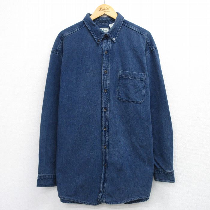 XL★古着 エルエルビーン LLBEAN 長袖 ブランド シャツ メンズ 90年代 90s 大きいサイズ ロング丈 コットン ボタンダウン USA製 紺 ネイビー 【spe】 25nov04 中古 トップス