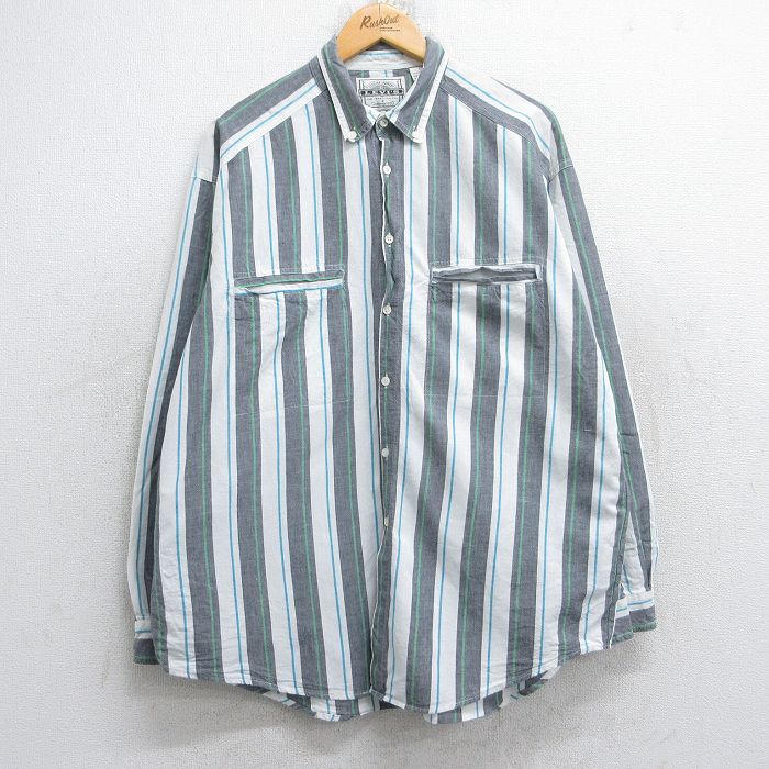 XL★古着 リーバイス Levis 長袖 ブランド シャツ メンズ 90年代 90s コットン ボタンダウン グレー他 ストライプ 25nov05 中古 トップス
