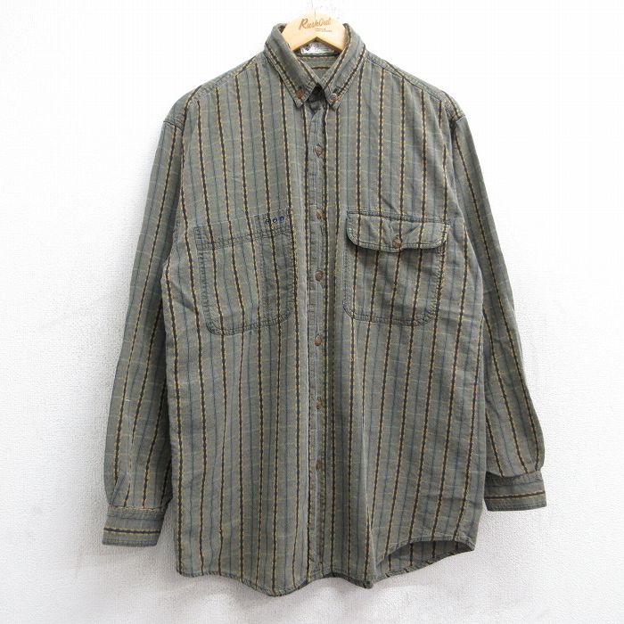 L★古着 コロンビア COLUMBIA 長袖 ブランド シャツ メンズ 90年代 90s コットン ボタンダウン 濃緑他 グリーン チェック 25nov05 中古 トップス
