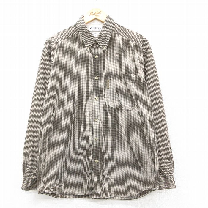 M★古着 コロンビア 長袖 ブランド シャツ メンズ 00年代 00s コットン ボタンダウン ベージュ他 チェック 25nov11