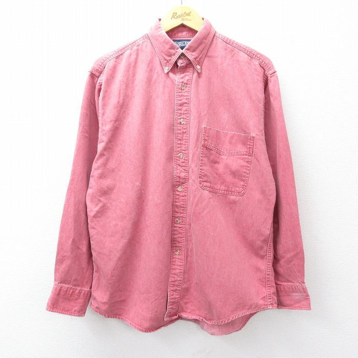 L★古着 ランズエンド 長袖 ブランド シャツ メンズ 90年代 90s コットン ボタンダウン USA製 赤系 25nov14