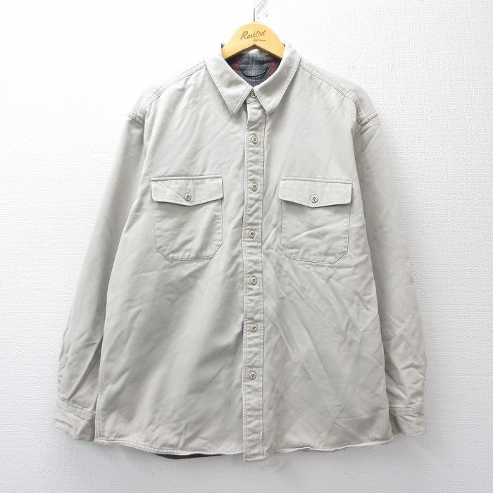 XL★古着 エディーバウアー 長袖 ブランド シャツ メンズ 00年代 00s コットン 薄ベージュ 内側フランネル 25nov14