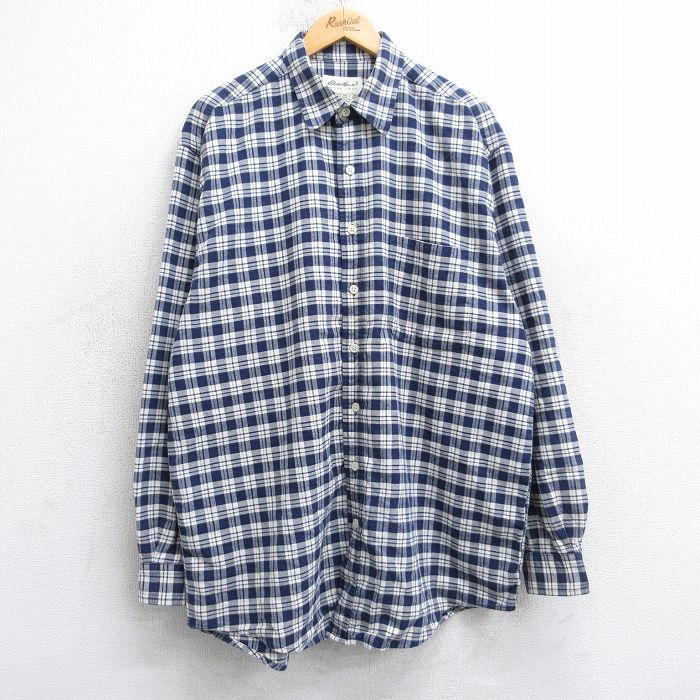 XL★古着 エディーバウアー 長袖 ブランド シャツ メンズ 00年代 00s 大きいサイズ ロング丈 コットン 紺他 チェック 25nov15