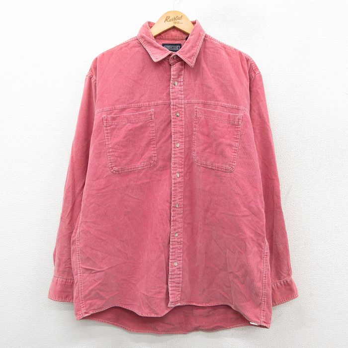 XL★古着 ランズエンド 長袖 ブランド シャツ メンズ 90年代 90s コーデュロイ 大きいサイズ コットン USA製 ピンク【spe】 25nov17