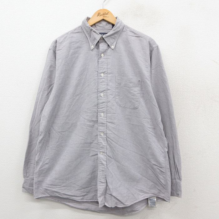 XL★古着 ランズエンド 長袖 ブランド シャツ メンズ 00年代 00s コットン ボタンダウン 紺系 25nov17