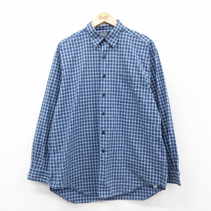 XL★古着 ラルフローレン 長袖 ブランド シャツ メンズ 90年代 90s KINDRED 紺他 チェック 25nov18