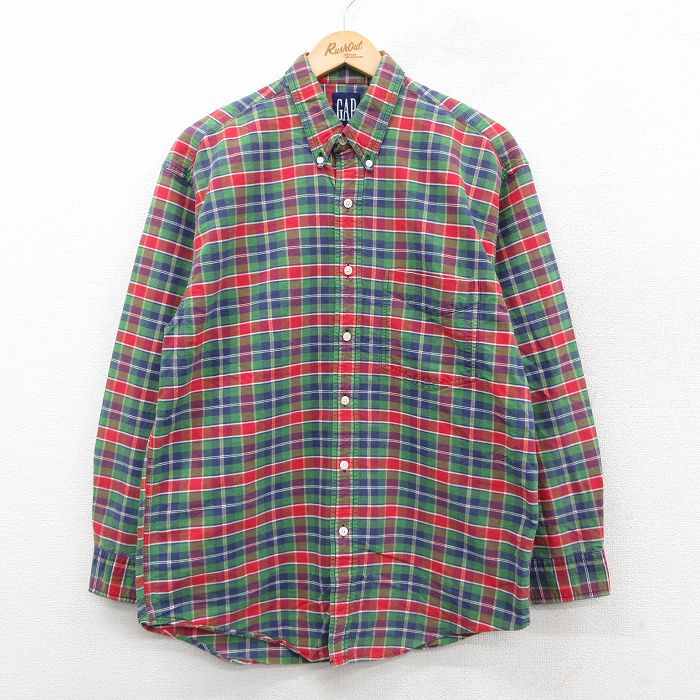 L★古着 ギャップ GAP 長袖 ブランド シャツ メンズ 90年代 90s コットン 緑他 チェック 25nov18