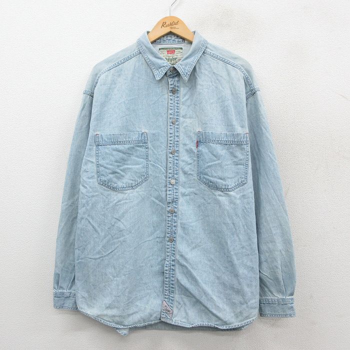 XL★古着 リーバイス Levis 長袖 ブランド シャツ メンズ 00年代 00s 大きいサイズ コットン 薄紺 デニム 25nov18