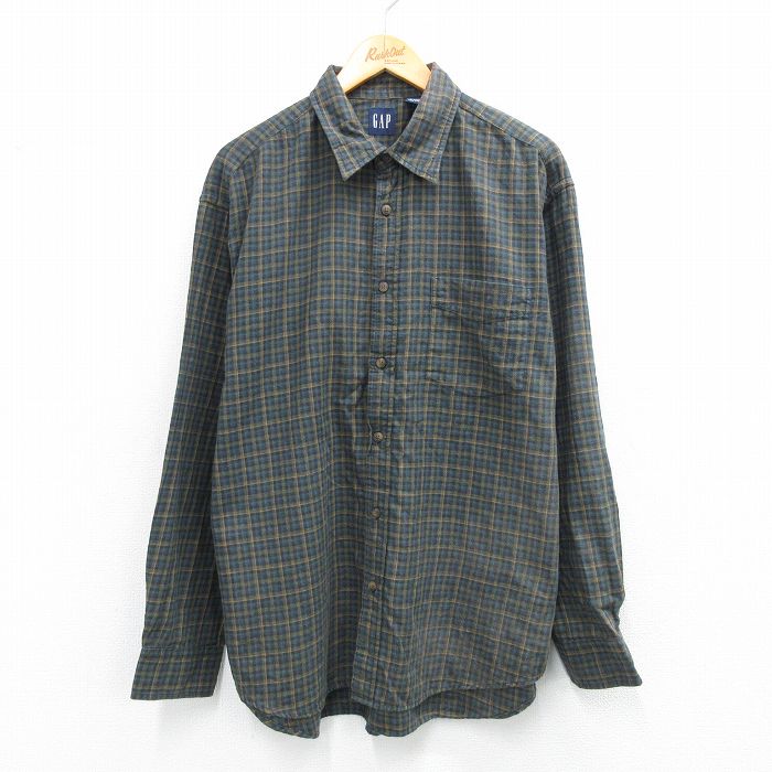 XL★古着 ギャップ GAP 長袖 ブランド シャツ メンズ 00年代 00s コットン 緑他 チェック 25nov18