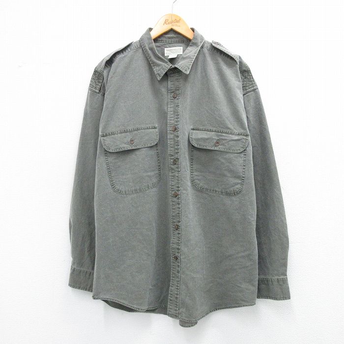 XL★古着 バナナリパブリック 長袖 ブランド シャツ メンズ 90年代 90s 大きいサイズ ロング丈 コットン 緑系【spe】 25nov18
