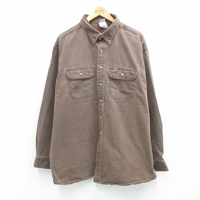 【20%OFF】XL★古着 カーハート 長袖 ブランド シャツ メンズ 00年代 00s 大きいサイズ ロング丈 コットン ボタンダウン 茶 25nov18