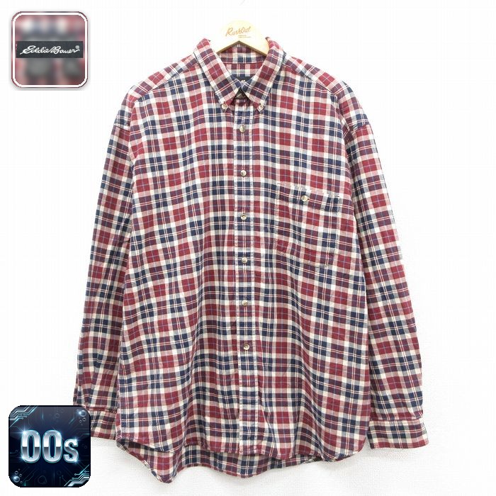 【50%OFF】エディーバウアー 00s 長袖シャツ チェック バーガンディ XL | 古着