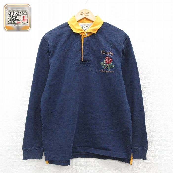 【50%OFF】ラルフローレン ラグビーラガーシャツ バラ ネイビー L | 古着