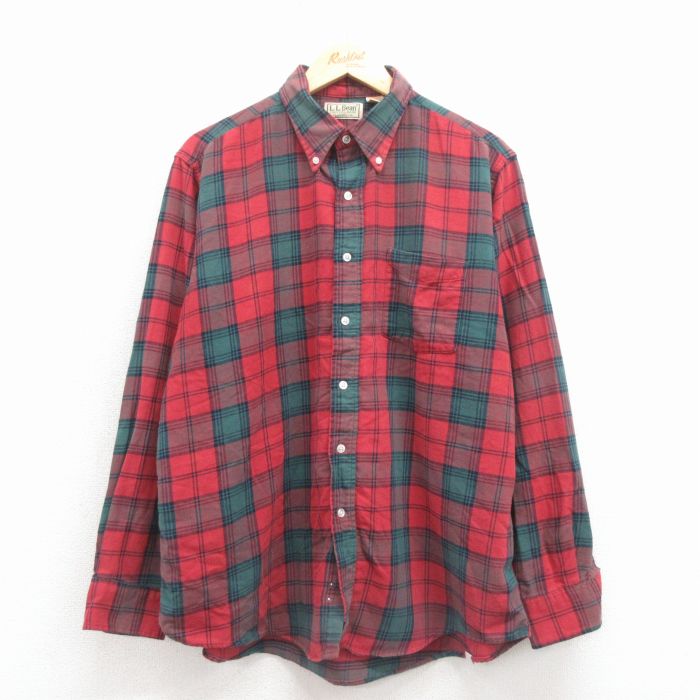 【20%OFF】XL★古着 エルエルビーン 長袖 ブランド シャツ メンズ 80年代 80s コットン ボタンダウン USA製 赤他 タータン チェック【spe】 25nov19