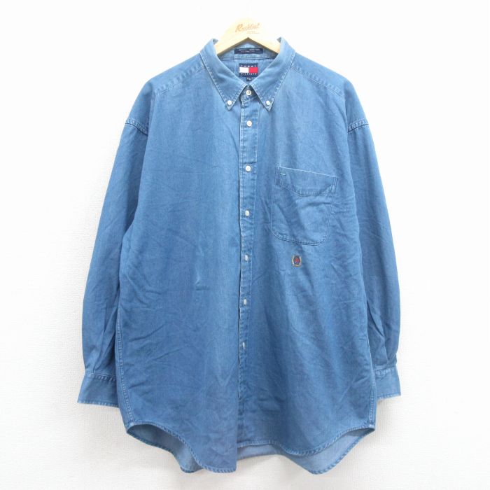 トミーヒルフィガー 90s 長袖シャツ ワンポイントロゴ ネイビー XL | 古着