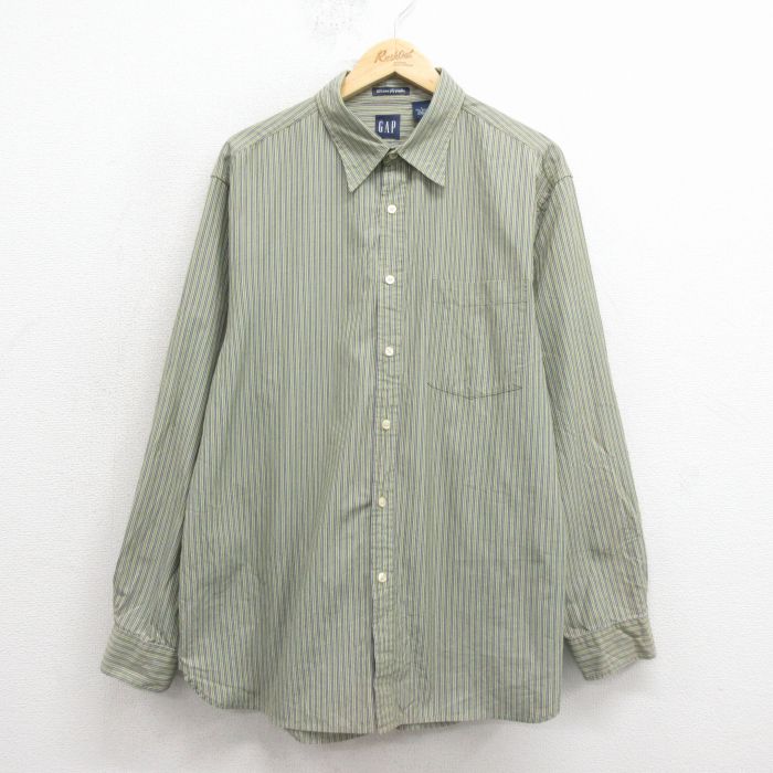 XL★古着 ギャップ GAP 長袖 ブランド シャツ メンズ 00年代 00s コットン 緑他 ストライプ 25nov19