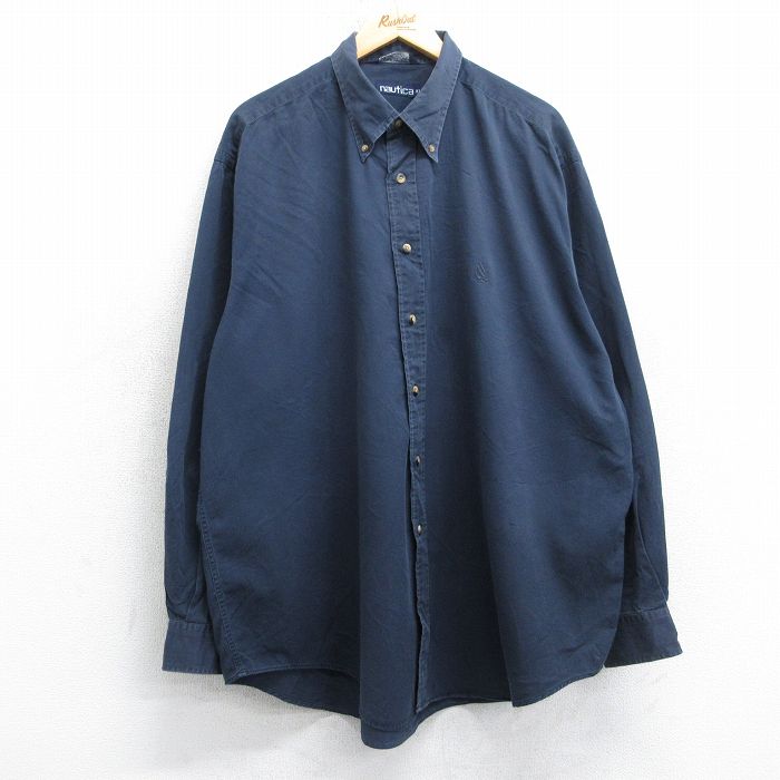ノーティカ 90s 長袖シャツ ワンポイントロゴ ネイビー XL | 古着