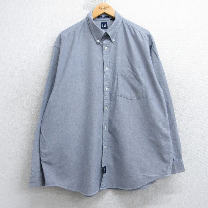 XL★古着 ギャップ GAP 長袖 ブランド シャツ メンズ 00年代 00s オックスフォード 大きいサイズ コットン ボタンダウン 薄紺系 25nov19