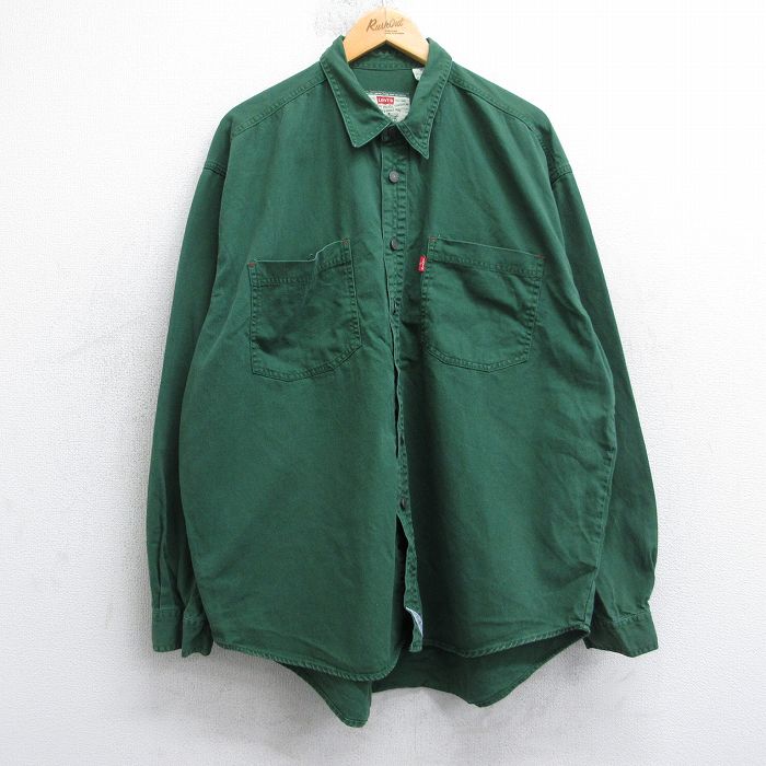 XL★古着 リーバイス Levis 長袖 ブランド シャツ メンズ 00年代 00s 大きいサイズ コットン 緑 25nov19
