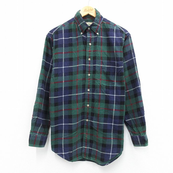 M★古着 エルエルビーン 長袖 ブランド シャツ メンズ 80年代 80s コーデュロイ コットン ボタンダウン 緑他 チェック 25nov27
