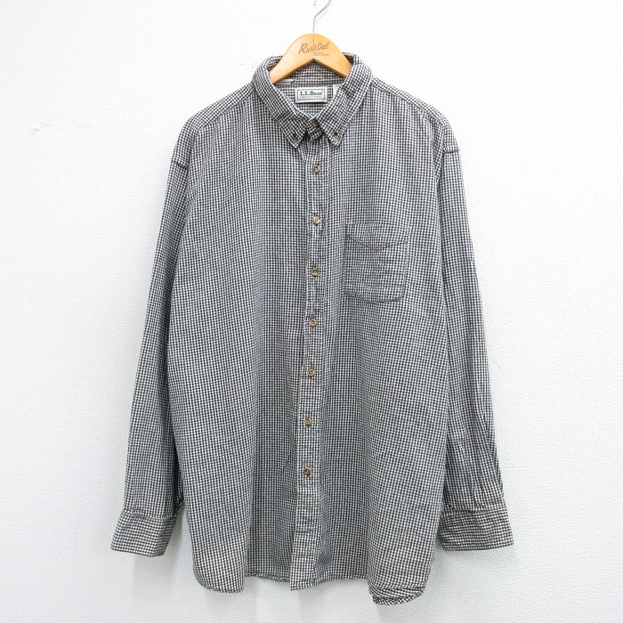 XL★古着 エルエルビーン 長袖 ブランド シャツ メンズ 80年代 80s 大きいサイズ ロング丈 コットン ボタンダウン USA製 黒他 チェック【spe】 25nov27
