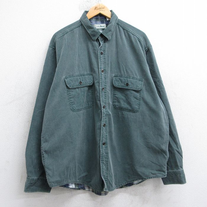 エルエルビーン 90s 長袖シャツ 内側フランネル グリーン XL | 古着