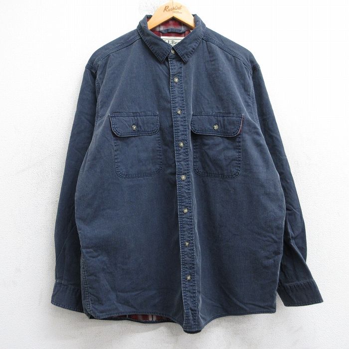 【20%OFF】XL★古着 エルエルビーン 長袖 ブランド シャツ メンズ 00年代 00s コットン カナダ製 紺 内側フランネル 25dec02