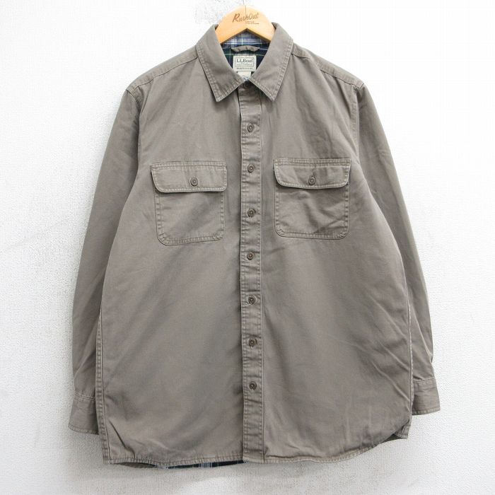 L★古着 エルエルビーン 長袖 ブランド シャツ メンズ 00年代 00s コットン ベージュ 内側フランネル 25dec02