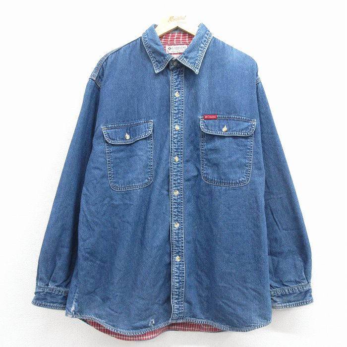 XL★古着 コロンビア 長袖 ブランド シャツ メンズ 00年代 00s コットン 紺 デニム 25dec08