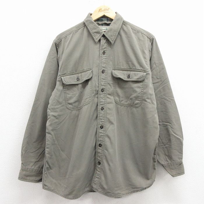 【20%OFF】L★古着 エルエルビーン 長袖 ブランド シャツ メンズ 00年代 00s コットン 薄緑 内側フランネル 25dec08