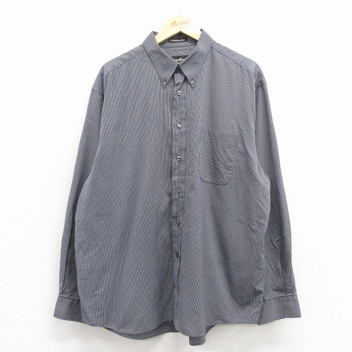 XL★古着 エディーバウアー 長袖 ブランド シャツ メンズ 00年代 00s 大きいサイズ コットン ボタンダウン 紺他 チェック 25dec08