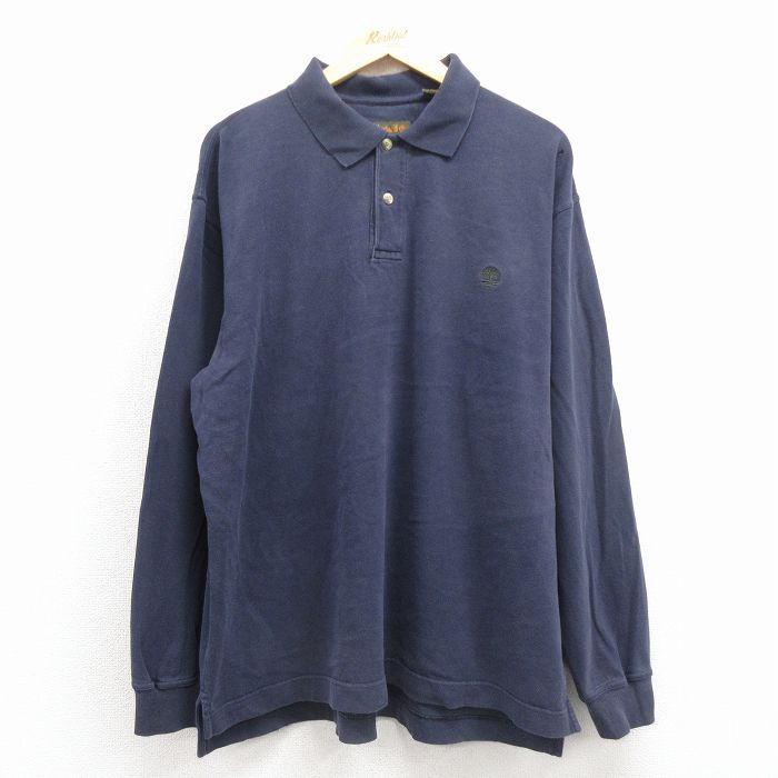 XL★古着 ティンバーランド 長袖 ブランド ポロ シャツ メンズ 00年代 00s ワンポイントロゴ コットン 紺 25dec08