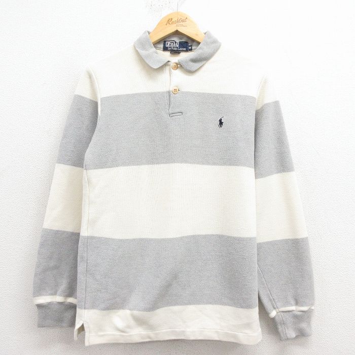 S★古着 ラルフローレン 長袖 ブランド ポロ シャツ メンズ 90年代 90s ワンポイントロゴ コットン USA製 グレー 霜降り他【spe】 25dec08
