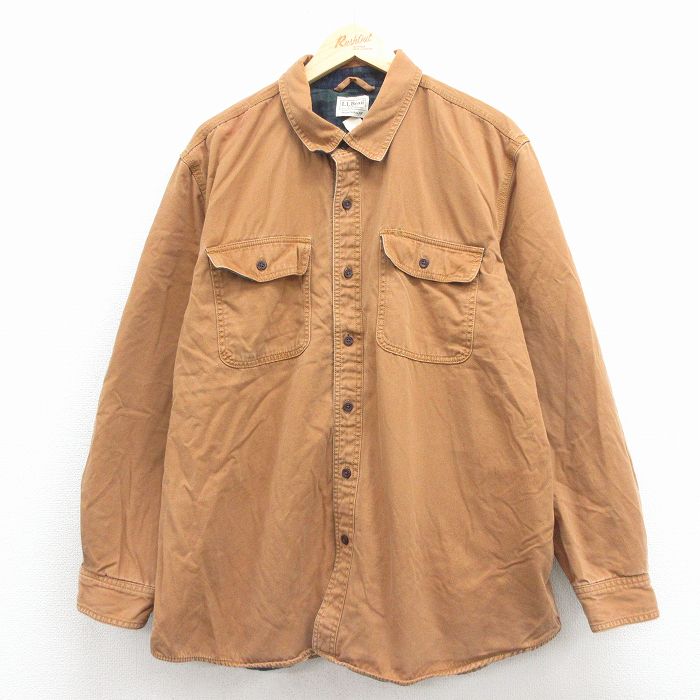 【20%OFF】XL★古着 エルエルビーン 長袖 ブランド シャツ メンズ 00年代 00s 大きいサイズ コットン 茶 内側フランネル 25dec08