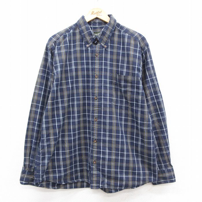 【20%OFF】XL★古着 エディーバウアー 長袖 ブランド シャツ メンズ コットン ボタンダウン 紺他 チェック 25dec09